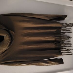 Cozy Brown Turtleneck Sweater with Fringe